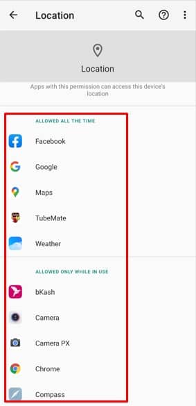 List of All Installed App for Location Sharing