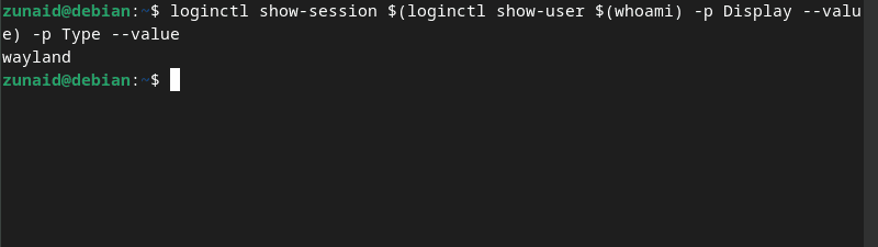 show xdg session type using loginctl for wayland